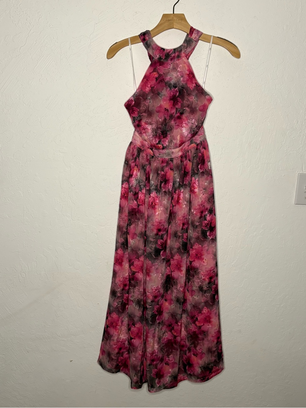 NWT Lulus Charming Vision Fuchsia Pink Floral Halter Midi Dress Lurex XS Flowy